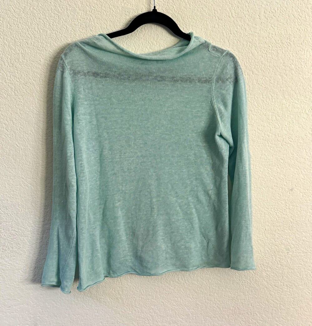 Eileen Fisher Women’s Petite Green Organic Linen Knit Crewneck Sweater small